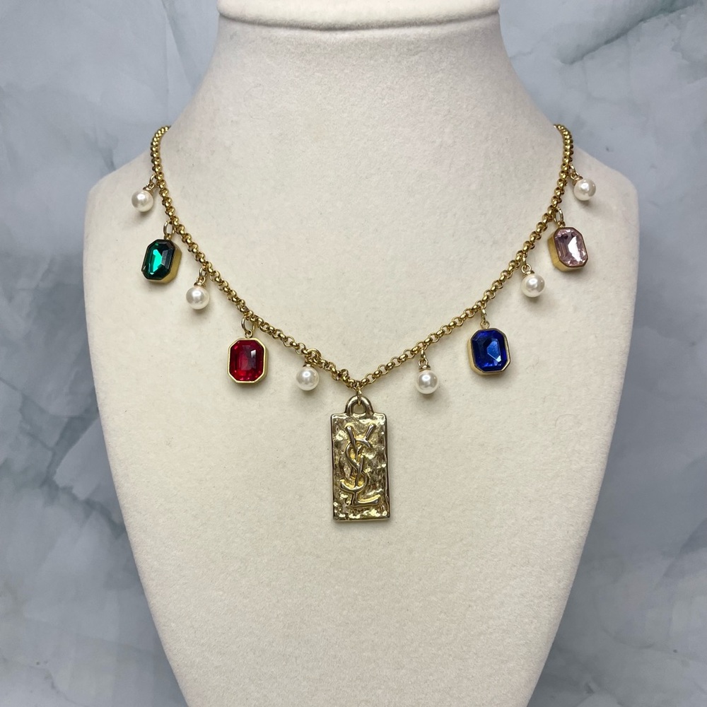 Upcycled Gold Pendant & Jewel Charms Rolo Chain Necklace